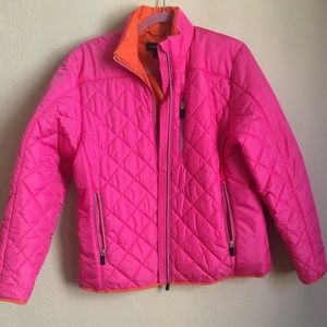 Pink and orange Lands' End puffer jacket